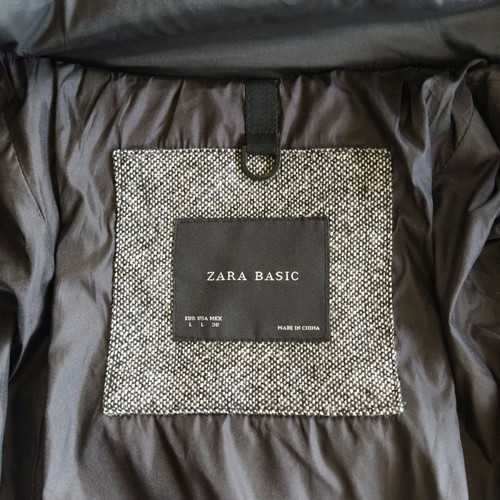 Grey down jacket Zara used, with belt and zipper details
