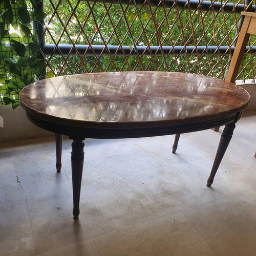 Vintage wooden table with marble top, 60-70s