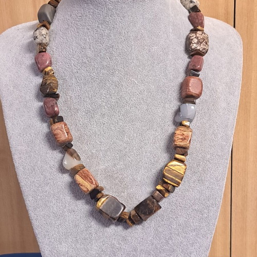 Vintage and modern mineral necklace, beige and brown tones