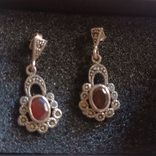 925 Silver Earrings with Carnelian Semi-Precious Stones like new, handmade
