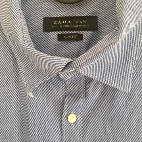 Ανδρικό πουκάμισο Zara no L ριγέ μπλε λευκό σαν καινούργιο