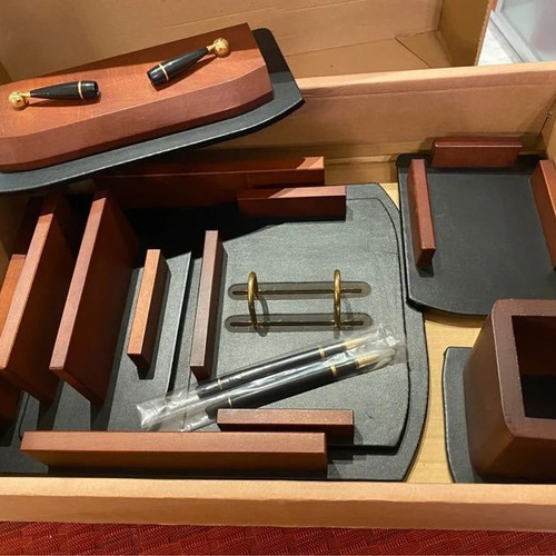 Bestar 7187LDV Creative Desk Set used, 6 pieces, wood and leather