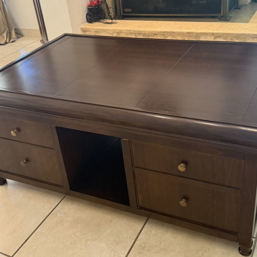 Solid wood coffee table with storage, walnut color