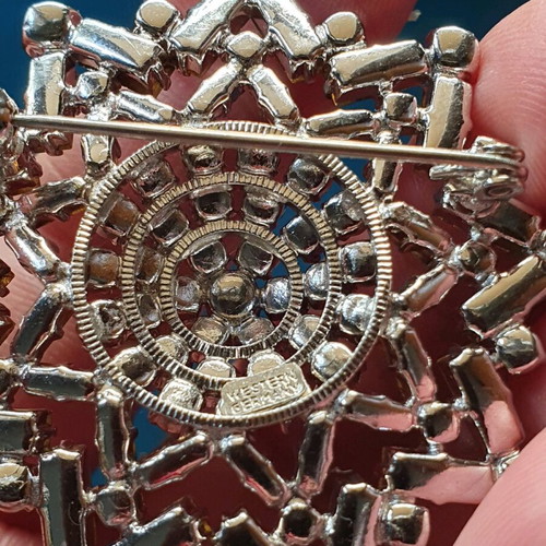 Vintage brooch Western Germany like new, silver with crystals