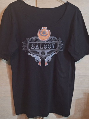 Western Saloon Cowboy T Shirt scoop wide neck size L new elastic