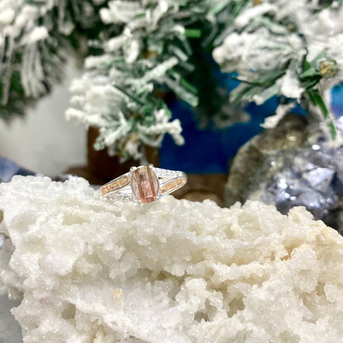 Handmade silver ring with natural watermelon tourmaline and moissanite, new