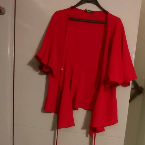 Women's red wrap blouse with belt like new, size L