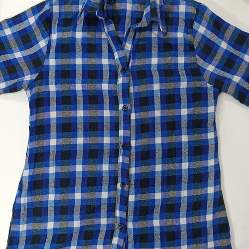 Plaid shirt blue and grey like new with 3/4 sleeves