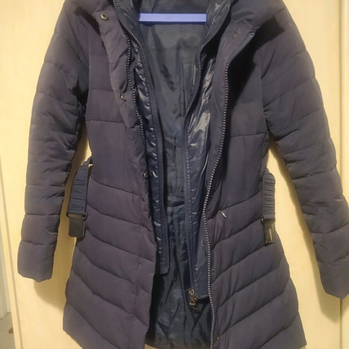 Women's waterproof jacket used blue small with hood and fur trim