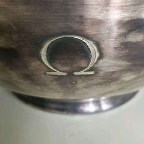 Silver-plated basin with Aristotle Onasis Ω monogram used, Christofle vintage