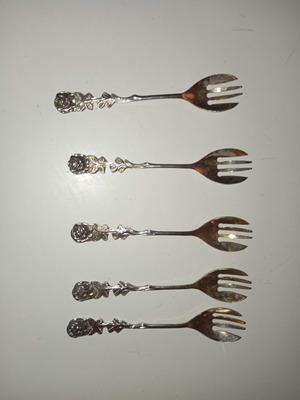 Vintage set of 5 silver-plated rose forks