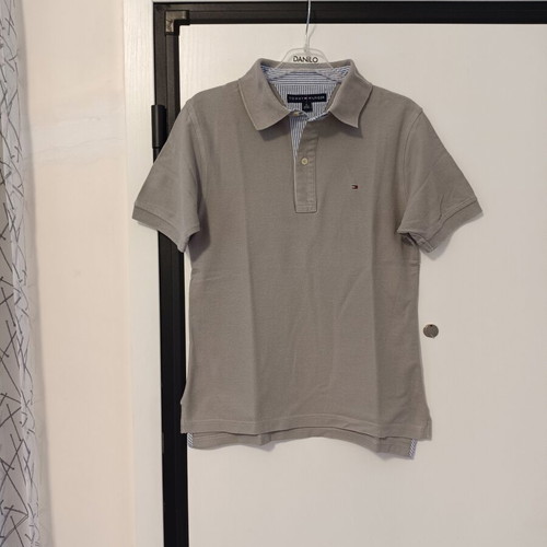 Tommy Hilfiger men's polo shirt, grey beige khaki, size S