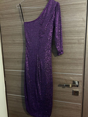 Midi dress Be You one shoulder used, purple with sequins, size S