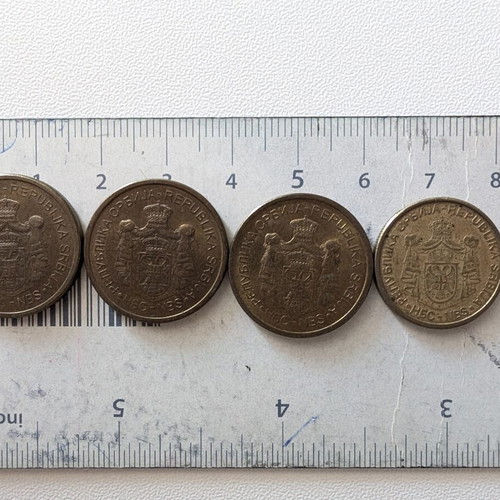 Serbian Dinar Coins used, set with 1 and 2 dinars