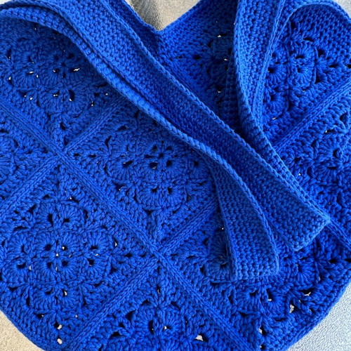 Handmade crochet granny square shoulder bag blue new