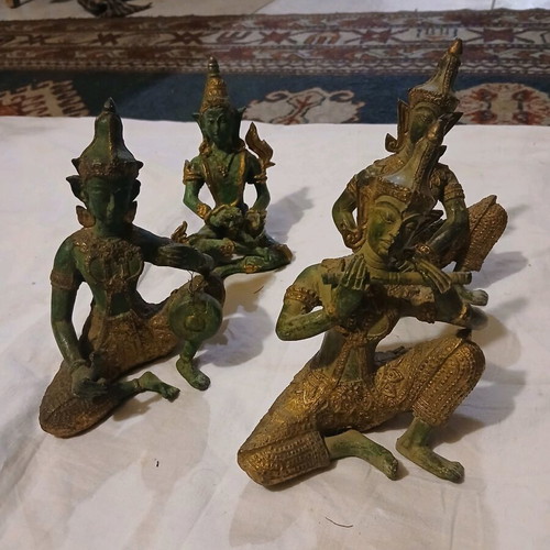 Handmade deities used, set of 4, gilded bronze