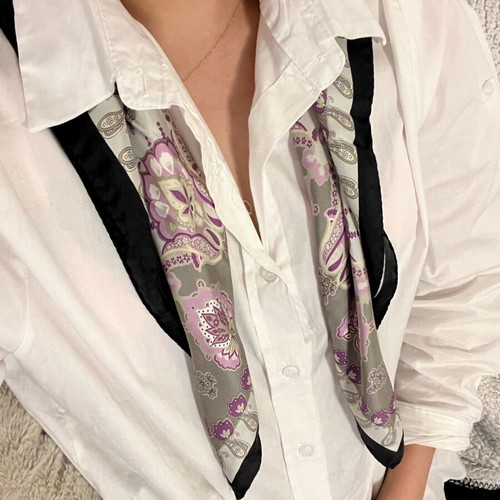 Pinto vintage silk scarf new, lavender and grey paisley floral motif