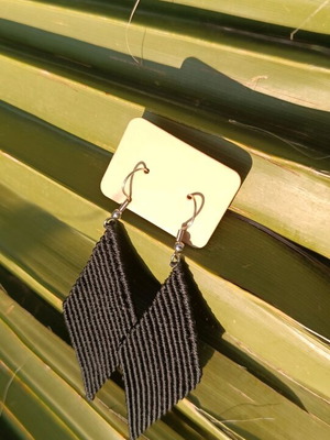 Macrame earrings handmade with steel hooks new, black and silver