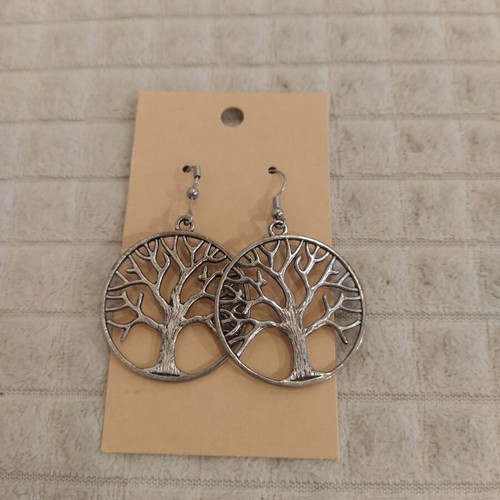 Tree of Life Hoop Earrings new, silver metal