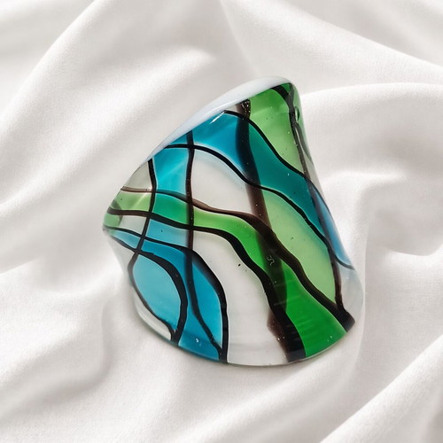 Handmade Murano style glass ring new, blue and green