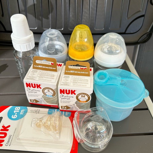 Small baby bottle set used NUK, Avent, MAM with silicone nipples