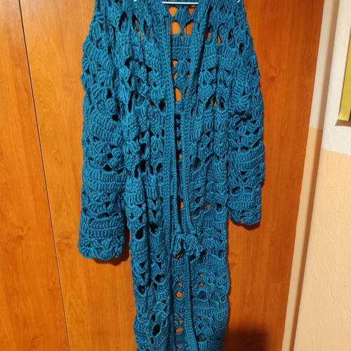 Knitted long wool cardigan handmade blue new