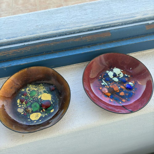 Vintage Artemis enamel bowls set of 2, used, mid-century Greek art