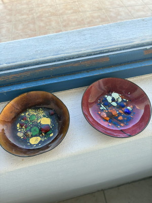 Vintage Artemis enamel bowls set of 2, used, mid-century Greek art