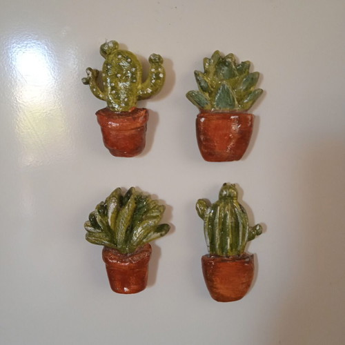 Handmade painted clay fridge magnets set of four