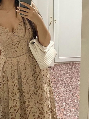 Lace midi dress beige like new, ideal for wedding and baptism