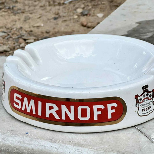 Smirnoff porcelain ashtray used, vintage collectible from Great Britain