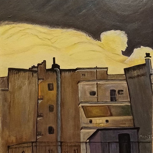 Painting Urban Theme Acrylic on Canvas new