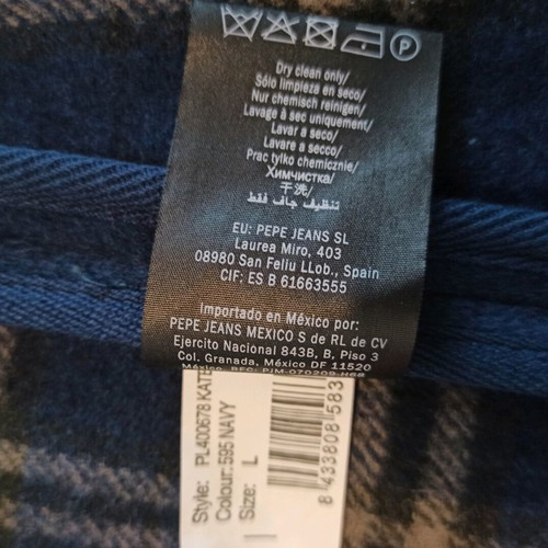 Pepe Jeans coat like new, blue, size Large, 100% wool
