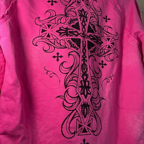 Affliction Hoodie pink with black rhinestones, new, size Large fits Small