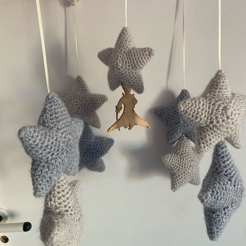 Handmade musical baby mobile with little prince and blue stars used