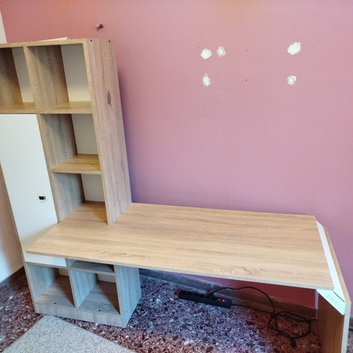Desk-library used with shelving unit