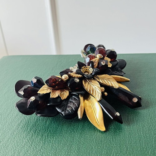 Vintage French Barrette hair clip 1980s baroque style amber color used