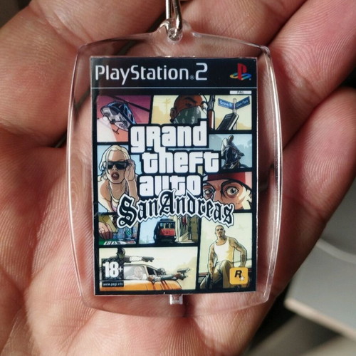 GTA San Andreas PlayStation 2 Keychain new, acrylic