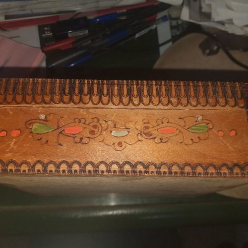 Old box used with handmade 1980s design 16x16x6