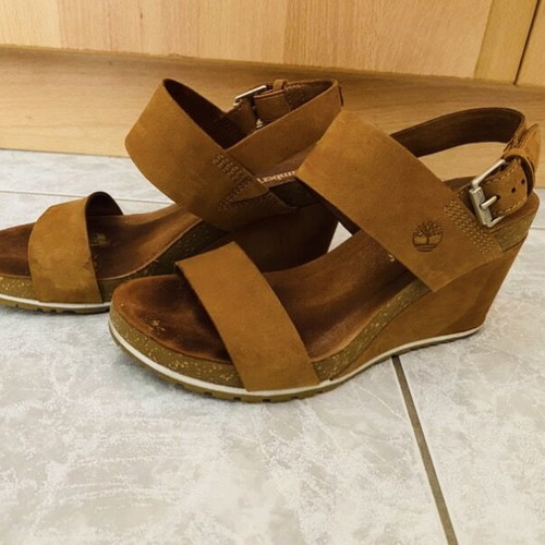 Timberland leather platform sandals used, brown tan color, size 37