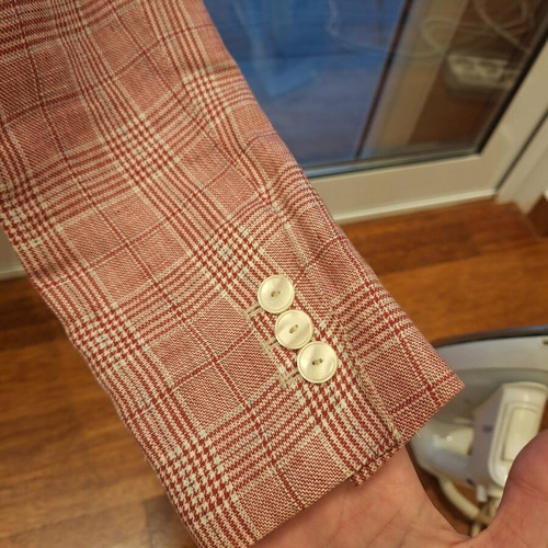 Massimo Dutti pink check linen jacket like new, size S