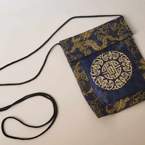 Vintage satin royal pouch like new, blue and gold oriental style