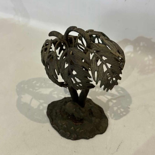 Brass sculpture rabbit under palm used, vintage 18x13