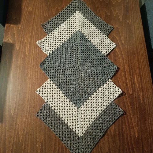 Handmade knitted table runner new with gray and beige shades