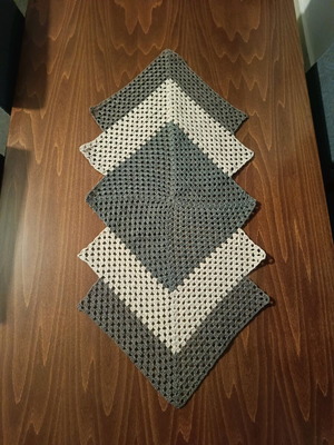 Handmade knitted table runner new with gray and beige shades