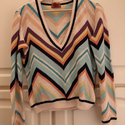 Missoni vintage V-neck sweater, multicolored chevron knit
