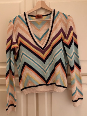 Missoni vintage V-neck sweater, multicolored chevron knit