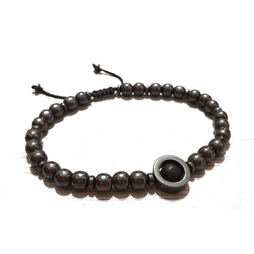 Men's bracelet new with hematite and lava stones black