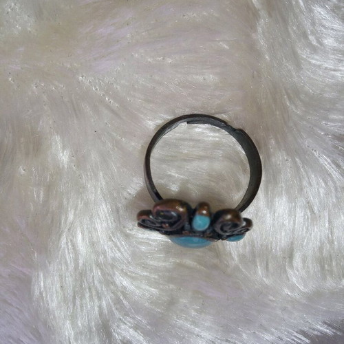 Boho ring with turquoise stones and oxidized metal design new