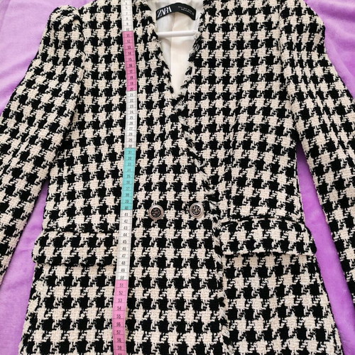 Zara σακάκι tweed με houndstooth μοτίβο, αφορετο, μέγεθος S